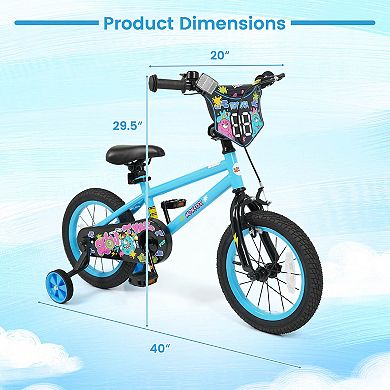 Costway Kids Bike with Training Wheels, Dual Hand & Coaster Brakes, Adjustable Seat