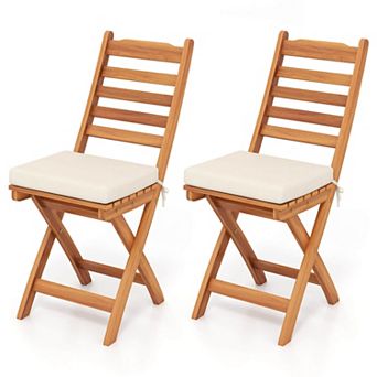 Costway Folding Patio Chairs with Slatted Backrests and Soft Seat Cushions
