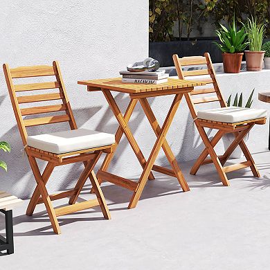 Costway Folding Patio Chairs with Slatted Backrests and Soft Seat Cushions