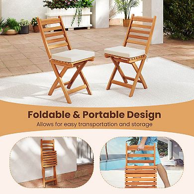Costway Folding Patio Chairs with Slatted Backrests and Soft Seat Cushions