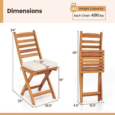 Costway Folding Patio Chairs with Slatted Backrests and Soft Seat Cushions