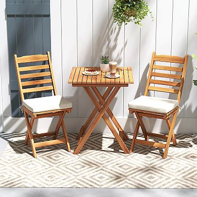 Costway Folding Patio Chairs with Slatted Backrests and Soft Seat Cushions