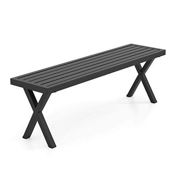 Costway 54" Patio Metal Bench with Slatted Seat & X Legs Backless Loveseat for Yard