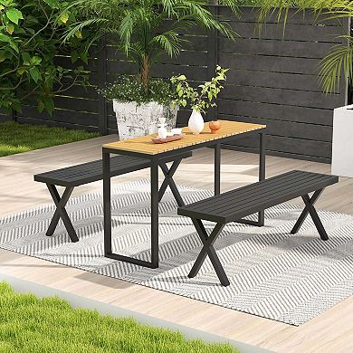 Costway 54" Patio Metal Bench with Slatted Seat & X Legs Backless Loveseat for Yard