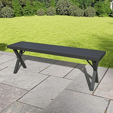 Costway 54" Patio Metal Bench with Slatted Seat & X Legs Backless Loveseat for Yard
