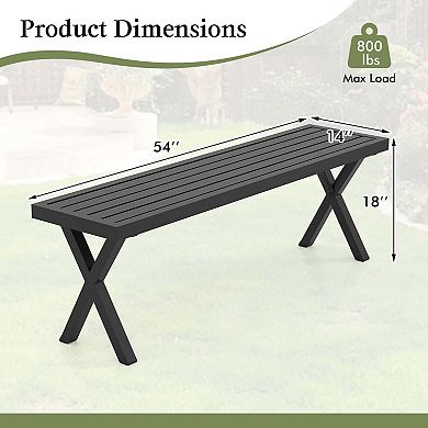 Costway 54" Patio Metal Bench with Slatted Seat & X Legs Backless Loveseat for Yard
