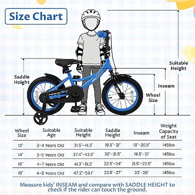 Costway Kids Bike with Removable Training Wheels Adjustable Seat & Handlebar Handbrake