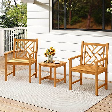 Costway Outdoor Dining Chairs Acacia Wood Slatted Patio Chairs with Armrests