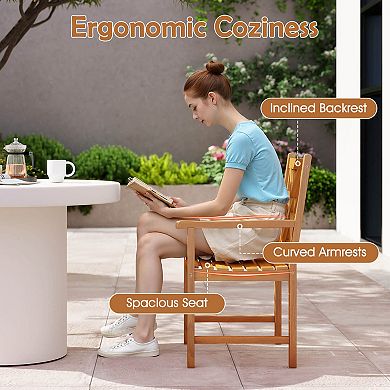Costway Outdoor Dining Chairs Acacia Wood Slatted Patio Chairs with Armrests