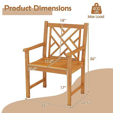 Costway Outdoor Dining Chairs Acacia Wood Slatted Patio Chairs with Armrests