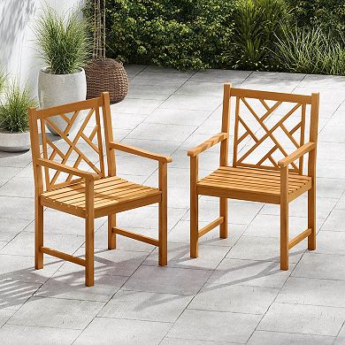 Costway Outdoor Dining Chairs Acacia Wood Slatted Patio Chairs with Armrests
