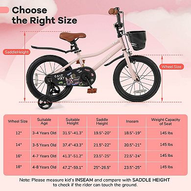 Costway Kid’s Bike with Training Wheels Adjustable Handlebar & Seat Handbrake