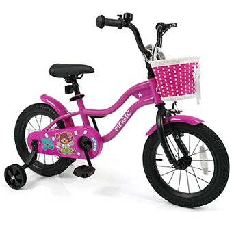 Costway Kids Bike with Training Wheels, Basket, Hand & Coaster Brakes, Adjustable Seat
