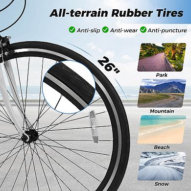 Costway 6-Speed Cycling Bike with All-terrain Rubber Wheels Dual Brakes Adjustable Saddle