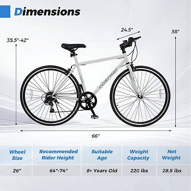 Costway 6-Speed Cycling Bike with All-terrain Rubber Wheels Dual Brakes Adjustable Saddle