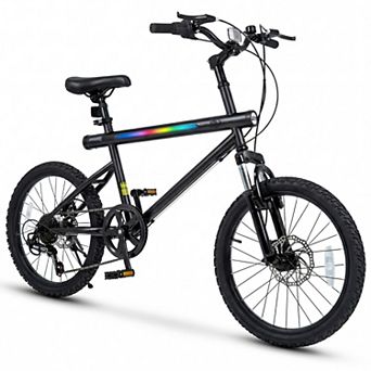 Costway 6-Speed Commuter Bicycle,20 LED-lit Hybrid Bike with Stereo Speakers,2 Disc Brakes