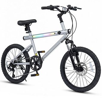 Costway 6-Speed Commuter Bicycle,20 LED-lit Hybrid Bike with Stereo Speakers,2 Disc Brakes