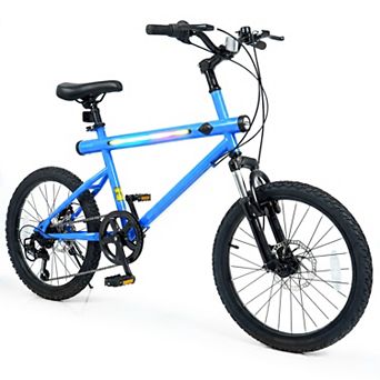 Costway 6-Speed Commuter Bicycle,20 LED-lit Hybrid Bike with Stereo Speakers,2 Disc Brakes