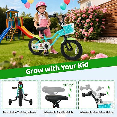 Costway Kids Bike with Training Wheels, Basket, Hand & Coaster Brakes, Adjustable Seat