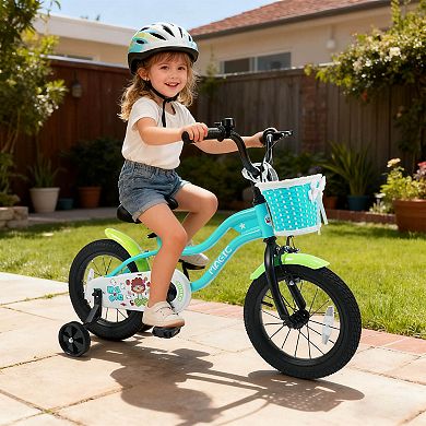 Costway Kids Bike with Training Wheels, Basket, Hand & Coaster Brakes, Adjustable Seat