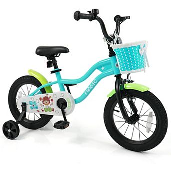 Costway Kids Bike with Training Wheels, Basket, Hand & Coaster Brakes, Adjustable Seat