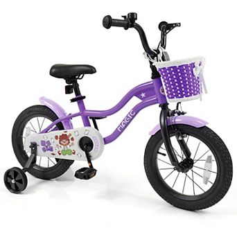 Costway Kids Bike with Training Wheels, Basket, Hand & Coaster Brakes, Adjustable Seat