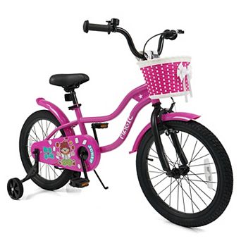 Costway Kids Bike with Training Wheels, Basket, Hand & Coaster Brakes, Adjustable Seat