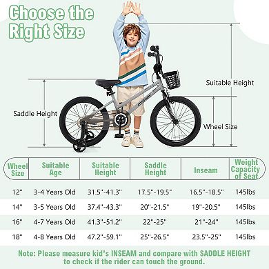 Costway Kid’s Bike with Training Wheels Adjustable Handlebar & Seat Handbrake