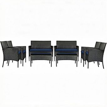 Costway 8 pc Patio Rattan Cushioned Sofa Coffee Table Backyard Porch
