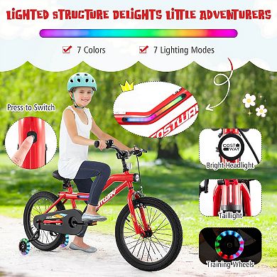 Costway LED Lighted Kids Bike with Adjustable Seat Coaster Brake Training Wheels