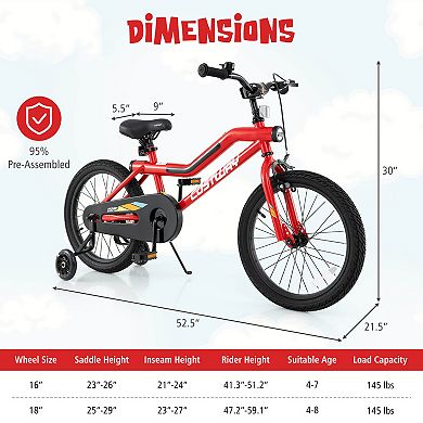 Costway LED Lighted Kids Bike with Adjustable Seat Coaster Brake Training Wheels
