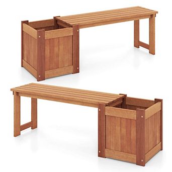 Costway Hardwood Flower Box with Bench Spacious Seat Open-ended Bottom Perfect for Herbs