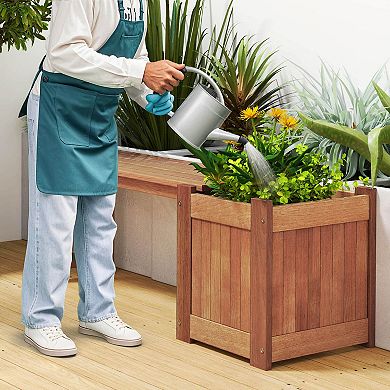 Costway Hardwood Flower Box with Bench Spacious Seat Open-ended Bottom Perfect for Herbs