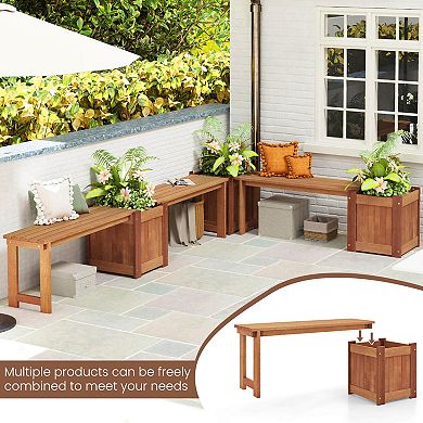 Costway Hardwood Flower Box with Bench Spacious Seat Open-ended Bottom Perfect for Herbs