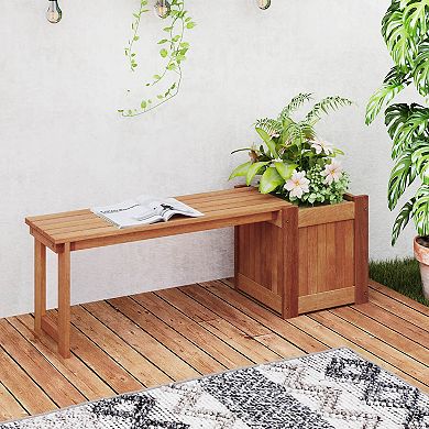 Costway Hardwood Flower Box with Bench Spacious Seat Open-ended Bottom Perfect for Herbs