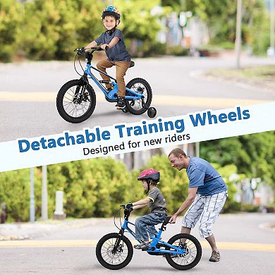 Costway 16" Children Bicycle w/ Training Wheels&Double Disc Brakes Adjustable Seat Magnesium Alloy