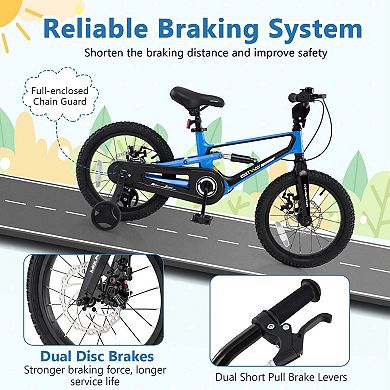 Costway 16" Children Bicycle w/ Training Wheels&Double Disc Brakes Adjustable Seat Magnesium Alloy