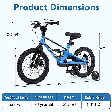 Costway 16" Children Bicycle w/ Training Wheels&Double Disc Brakes Adjustable Seat Magnesium Alloy