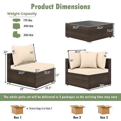 Costway 7 PCS Patio Rattan Furniture Set Sectional Sofa Cushioned Garden