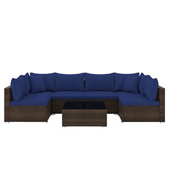 Costway 7 pc Patio Rattan Furniture Set Sectional Sofa Cushioned Garden
