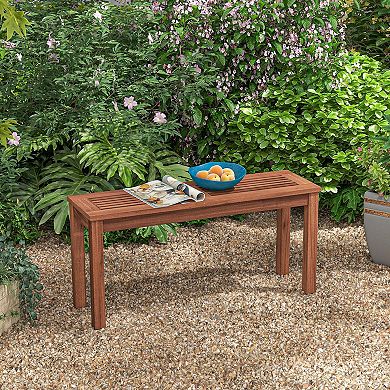 Costway Patio Backless Bench 2-Seater Outdoor Dining Bench Solid Wood Garden Backyard