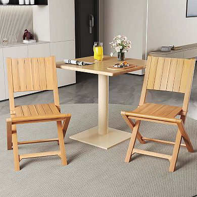 Costway Folding Patio Chairs with Inclined Backrest Teak Wood Outdoor Dining Chairs