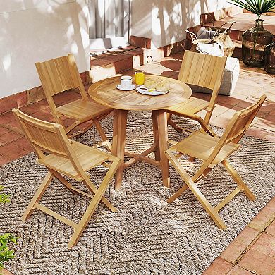 Costway Folding Patio Chairs with Inclined Backrest Teak Wood Outdoor Dining Chairs