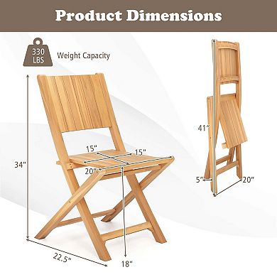 Costway Folding Patio Chairs with Inclined Backrest Teak Wood Outdoor Dining Chairs