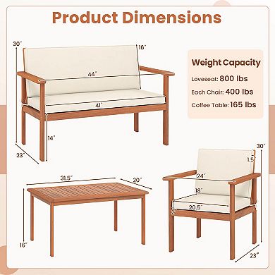 Costway Acacia Wood Conversation Set with Seat & Back Cushions Loveseat Armchairs