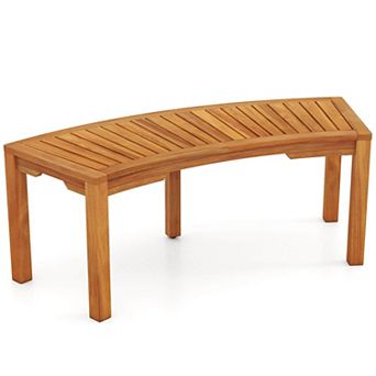 Costway Outdoor Curved Bench with Slatted Seat Wrap Around Tree Bench 2-Person Seating