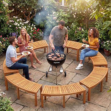 Costway Outdoor Curved Bench with Slatted Seat Wrap Around Tree Bench 2-Person Seating