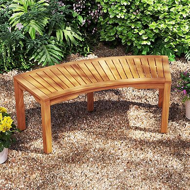 Costway Outdoor Curved Bench with Slatted Seat Wrap Around Tree Bench 2-Person Seating