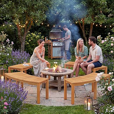 Costway Outdoor Curved Bench with Slatted Seat Wrap Around Tree Bench 2-Person Seating