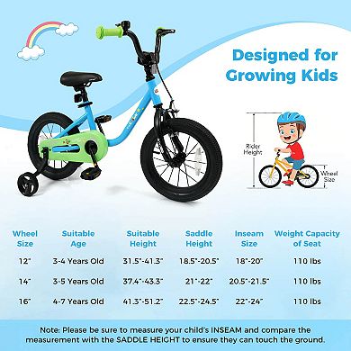 Costway Kids Bicycle with Adjustable Seat Front Handbrake & Coaster Brake